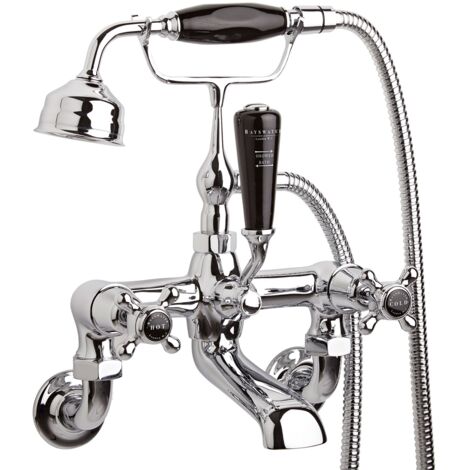 Bayswater Crosshead Dome Wall Mounted Bath Shower Mixer Tap Black/Chrome