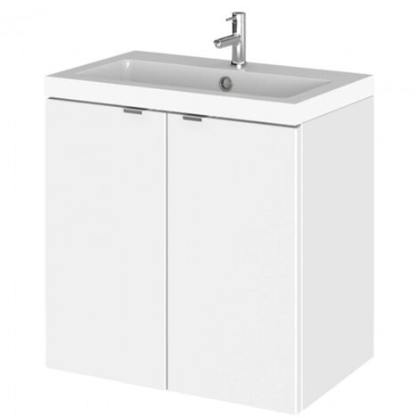 Hudson Reed Fusion Wall Hung 2-Door Vanity Unit with Basin 500mm Wide - Gloss White