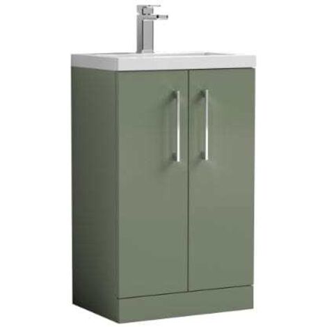Nuie Arno Compact Satin Green 600mm 2 Door Wall Hung Vanity Unit and Ceramic Basin - PAL119E (1/5)
