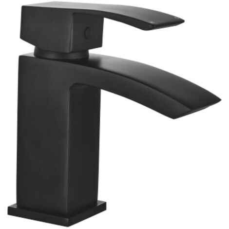 Orbit Descent Mini Mono Basin Mixer Tap with Push Button Waste - Matt Black (1/3)