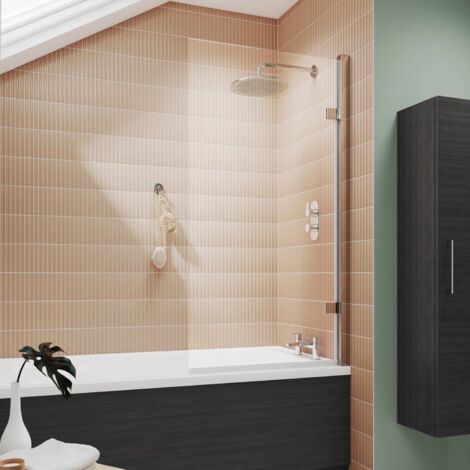 Nuie Pacific Chrome Square Hinged Bath Screen 1520mm H x 830mm W - 8mm Glass (1/3)