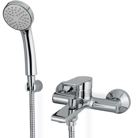 Vema Timea 2-Hole Bath Shower Mixer Tap with Shower Kit and Bracket Wall Mounted - Chrome (1/2)