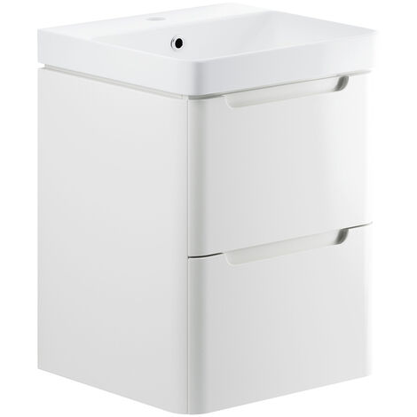 Signature Randers Wall Hung 2-Drawer Vanity Unit with Basin 500mm Wide - White Gloss