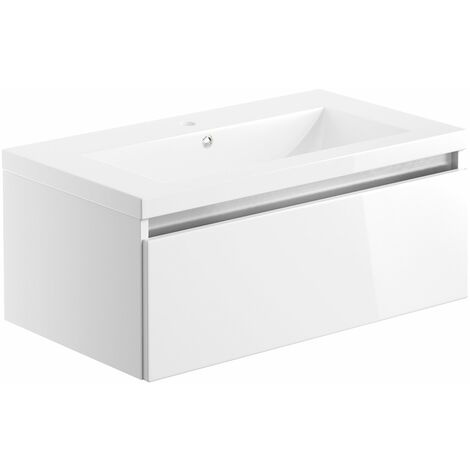 Signature Stockholm Wall Hung 1-Drawer Vanity Unit with Basin 815mm Wide - White Gloss