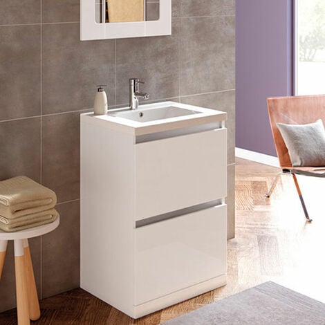 Signature Stockholm Floor Standing 2-Drawer Vanity Unit with Basin 815mm Wide - White Gloss