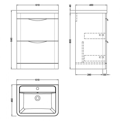 Nuie Parade Floor Standing 2-drawer Vanity Unit With Ceramic Basin 