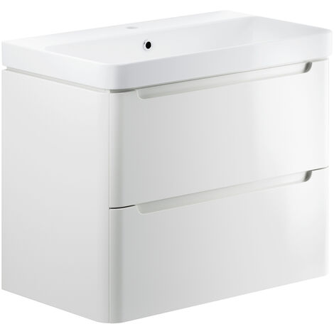 Signature Randers Wall Hung 2-Drawer Vanity Unit with Basin 800mm Wide - White Gloss