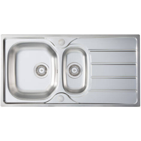 Prima 1.5 Bowl Kitchen Sink with Waste Kit 965mm L x 500mm W - Stainless Steel