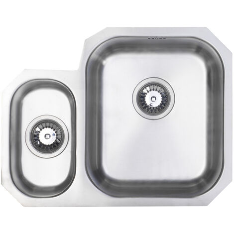 Signature Prima 1.5 Bowl Undermount Kitchen Sink RH with Waste Kit 594mm L x 460mm W - Stainless Steel