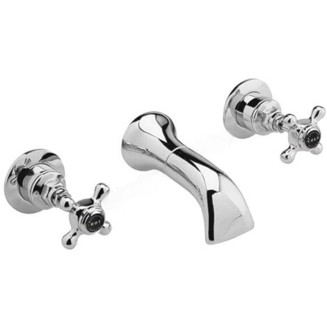 Bayswater Crosshead Hex 3 Hole Basin Mixer Tap Wall Mounted - Black/Chrome (1/2)