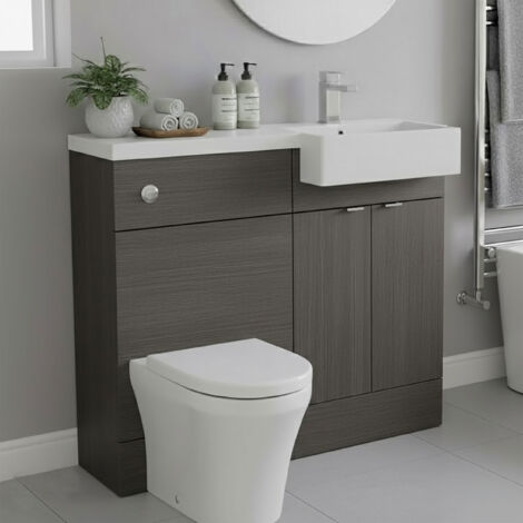 Hudson Reed Fusion RH Combination Unit with Square Semi Recessed Basin 1000mm Wide - Anthracite Woodgrain (1/5)