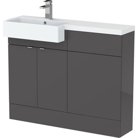 Hudson Reed Fusion LH Combination Unit with Square Semi Recessed Basin 1100mm Wide - Gloss Grey