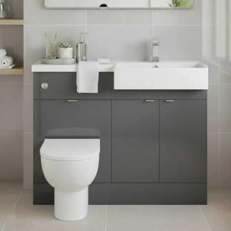 Hudson Reed Fusion RH Combination Unit with Square Semi Recessed Basin 1100mm Wide - Gloss Grey (1/4)