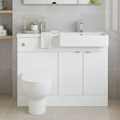 Hudson Reed Fusion RH Combination Unit with Square Semi Recessed Basin 1100mm Wide - Gloss White (1/4)