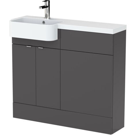 Hudson Reed Fusion LH Combination Unit with Round Semi Recessed Basin 1000mm Wide - Gloss Grey