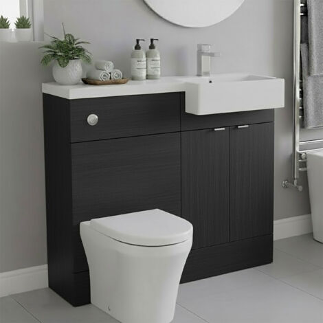 Hudson Reed Fusion RH Combination Unit with Square Semi Recessed Basin 1000mm Wide - Charcoal Black Woodgrain (1/5)