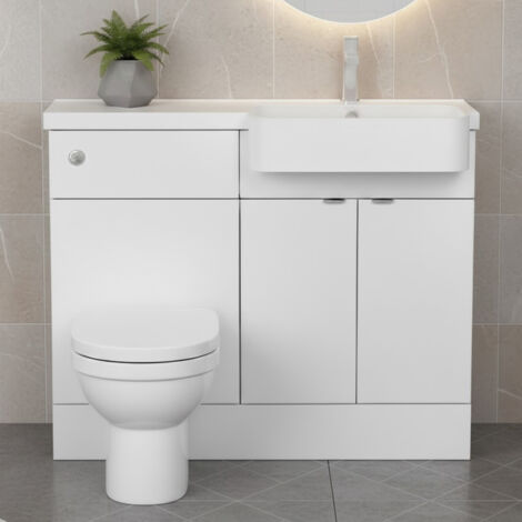 Hudson Reed Fusion RH Combination Unit with Round Semi Recessed Basin 1100mm Wide - Gloss White (1/4)