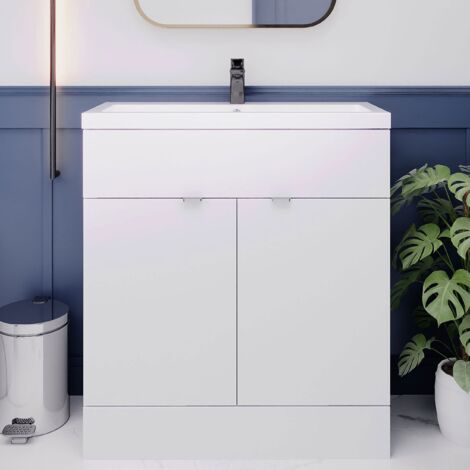 Hudson Reed Fusion Floor Standing Vanity Unit with Ceramic Basin 800mm Wide - Gloss White (1/5)