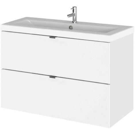 Hudson Reed Fusion Wall Hung 2-Drawer Vanity Unit with Ceramic Basin 820mm Wide - Gloss White (1/5)
