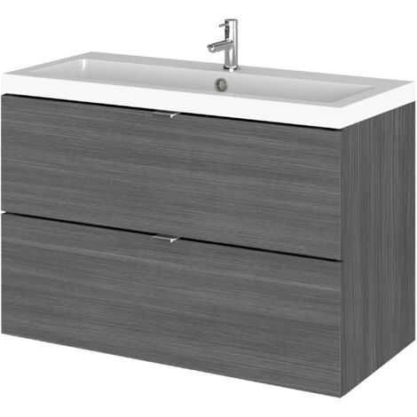 Hudson Reed Fusion Wall Hung 2-Drawer Vanity Unit with Ceramic Basin 820mm Wide - Anthracite Woodgrain (1/5)