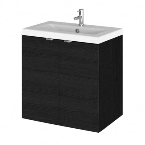 Hudson Reed Fusion Wall Hung 2-Door Vanity Unit with Ceramic Basin 500mm Wide - Charcoal Black Woodgrain (1/5)