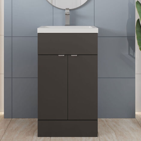 Hudson Reed Fusion Floor Standing Vanity Unit with Ceramic Basin 500mm Wide - Gloss Grey (1/5)