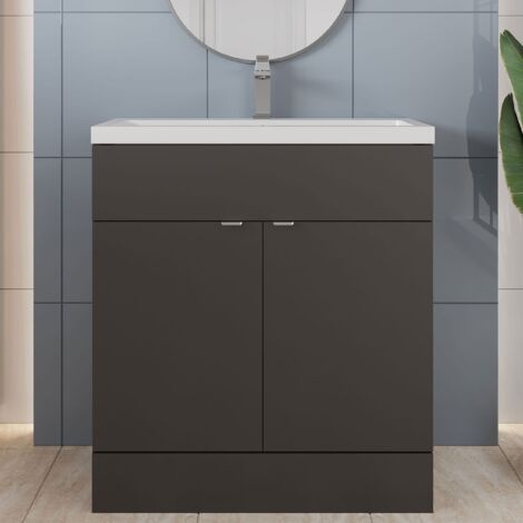 Hudson Reed Fusion Floor Standing Vanity Unit with Ceramic Basin 800mm Wide - Gloss Grey (1/5)