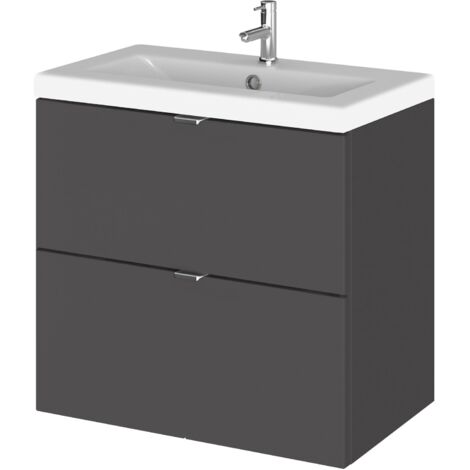 Hudson Reed Fusion Wall Hung 2-Drawer Vanity Unit with Ceramic Basin 600mm Wide - Gloss Grey (1/5)