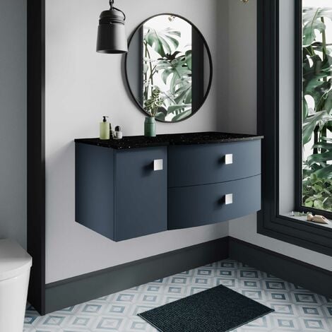 Hudson Reed Sarenna RH Wall Hung Vanity Unit with Black Marble Top 1000mm Wide - Mineral Blue