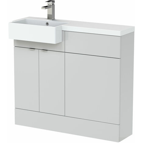 Hudson Reed Fusion LH Combination Unit with Square Semi Recessed Basin 1000mm Wide - Gloss Grey Mist