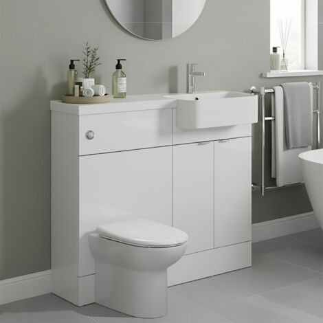 Hudson Reed Fusion RH Combination Unit with Round Semi Recessed Basin 1000mm Wide - Gloss White (1/4)