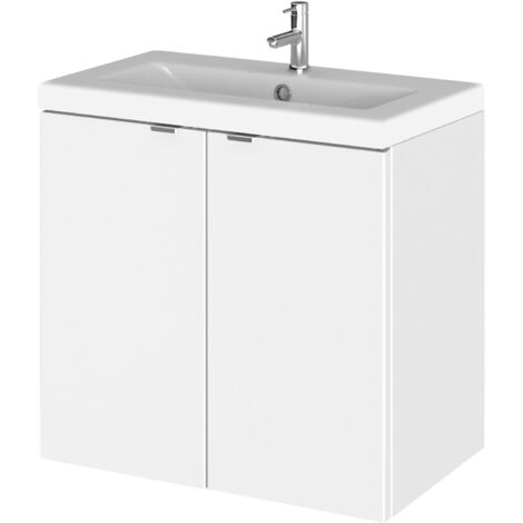 Hudson Reed Fusion Wall Hung 2-Door Vanity Unit with Ceramic Basin 600mm Wide - Gloss White (1/5)