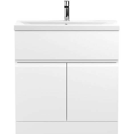 Hudson Reed Urban Satin White 800mm Floor Standing Vanity Unit and Mid Edge Ceramic Basin - URB105A (1/5)