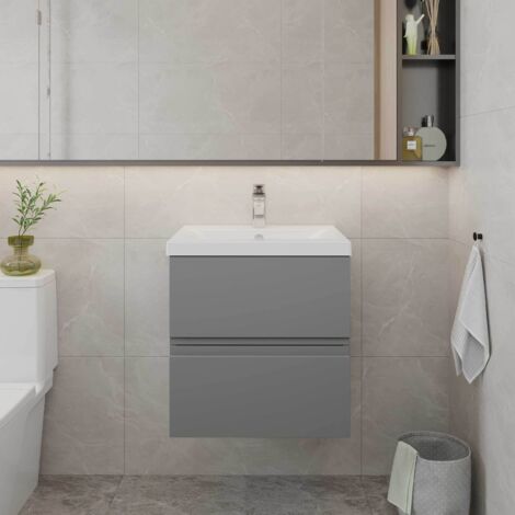 Hudson Reed Urban Wall Hung 2-Drawer Vanity Unit with Basin 2 Satin Grey - 500mm Wide