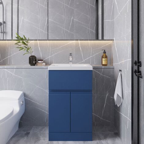 Hudson Reed Urban Floor Standing Vanity Unit with Basin 2 Satin Blue - 500mm Wide