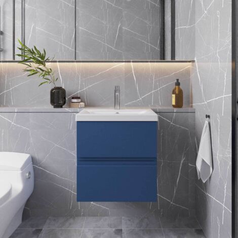 Hudson Reed Urban Wall Hung 2-Drawer Vanity Unit with Basin 3 Satin Blue - 500mm Wide (1/5)