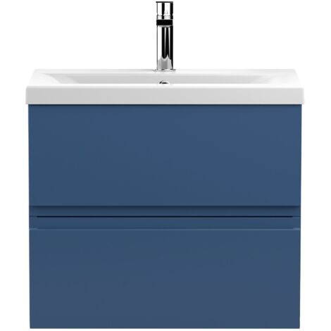 Hudson Reed Urban Wall Hung 2-Drawer Vanity Unit with Basin 1 Satin Blue - 600mm Wide (1/5)