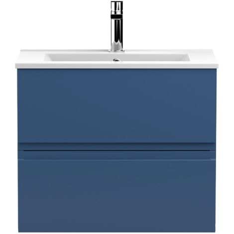 Hudson Reed Urban Wall Hung 2-Drawer Vanity Unit with Basin 2 Satin Blue - 600mm Wide (1/5)
