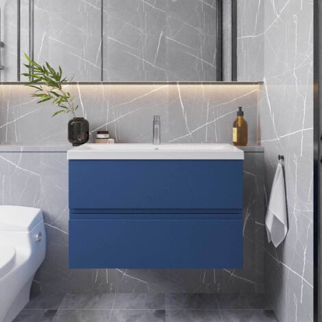 Hudson Reed Urban Wall Hung 2-Drawer Vanity Unit with Basin 1 Satin Blue - 800mm Wide (1/5)