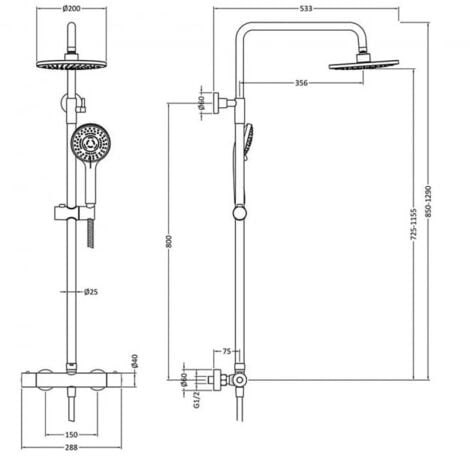 Nuie Arvan Round Thermostatic Bar Mixer Shower with Shower Kit and ...