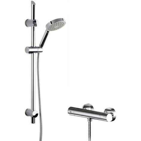 Nuie Binsey Round Thermostatic Bar Shower Valve with Slim Single Function Slider Rail Kit - Chrome (1/2)