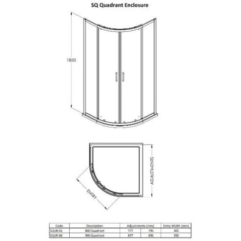 Nuie Rene Black Quadrant Shower Enclosure 900mm x 900mm - 6mm Glass