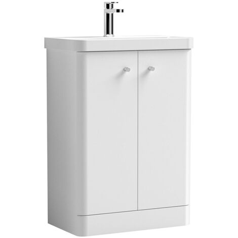 Nuie Core Floor Standing 2-Door Vanity Unit with Thin Edge Basin 600mm Wide - Gloss White (1/8)