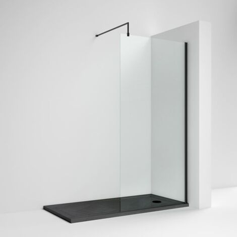 Nuie Wet Room Screen 1850mm High x 1200mm Wide with Support Bar 8mm Glass - Matt Black (1/5)