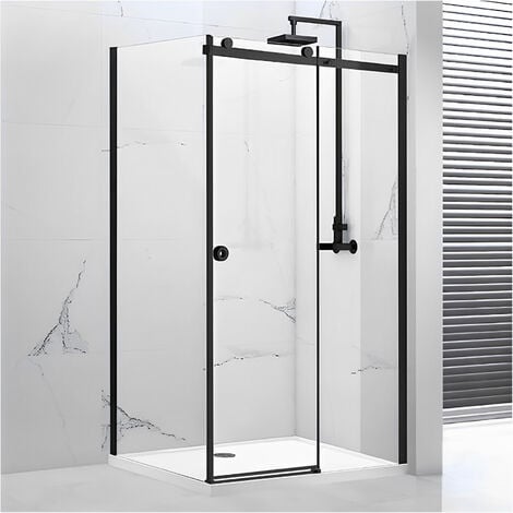 Verona Aquaglass Sphere Black Framed Sliding Shower Door 1400mm Wide - 8mm Glass
