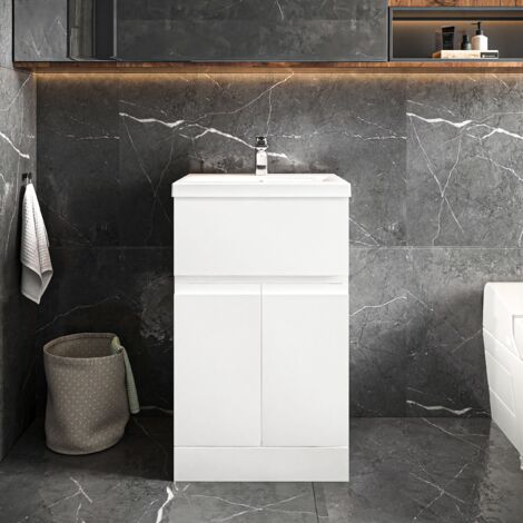 Hudson Reed Urban Satin White 500mm Floor Standing Vanity Unit and Mid Edge Ceramic Basin - URB101A