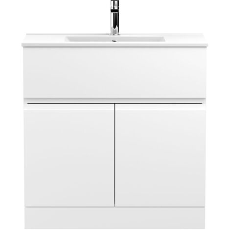 Hudson Reed Urban Floor Standing 2-Door Vanity Unit with Basin 2 Satin White - 800mm Wide (1/5)