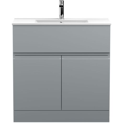 Hudson Reed Urban Floor Standing 2-Door Vanity Unit with Basin 2 Satin Grey - 800mm Wide