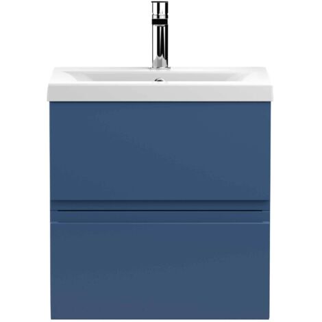 Hudson Reed Urban Wall Hung 2-Drawer Vanity Unit with Basin 1 Satin Blue - 500mm Wide (1/5)