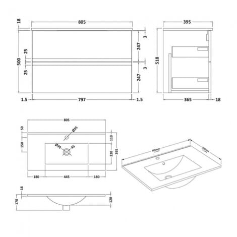 Hudson Reed Urban Wall Hung 2-Drawer Vanity Unit with Basin 2 Satin ...